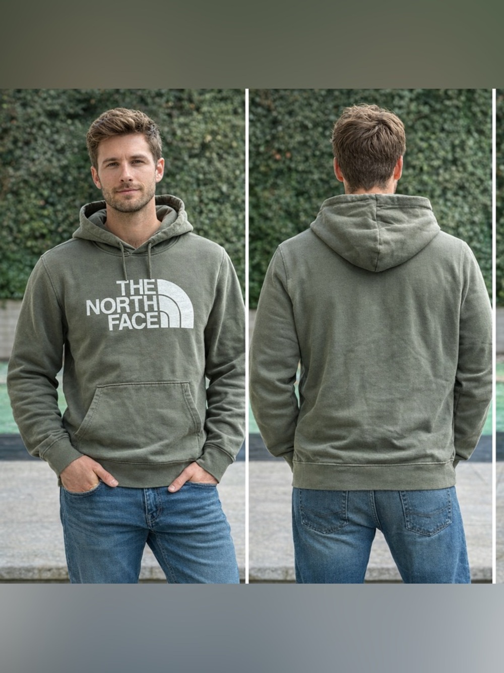The North Face Half Dome Logo Hoodie Size Large Green Pullover Sweatshirt